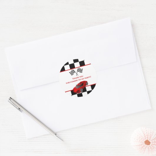 Red Race Car | Kinderen van Birthday Party Favor Ronde Sticker (Envelop)