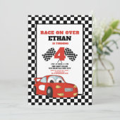 Red Race Car Kind's 4e Race Over Verjaardag Kaart (Staand voorkant)