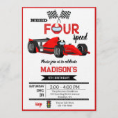 Red Race Car Need Four Speed Birthday Party Kaart (Voorkant)
