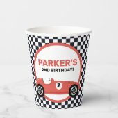 Red Race Car Racing Birthday Papieren Bekers (Voorkant)