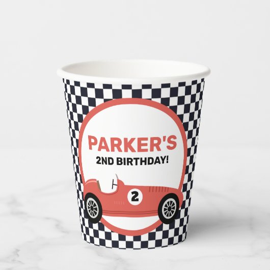 Red Race Car Racing Birthday Papieren Bekers (Voorkant)
