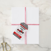 Red Race Car Racing Birthday Party Dank u wel Cadeaulabel (Met Touw)
