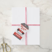 Red Race Car Racing Birthday Party Dank u wel Cadeaulabel (Met Touw)