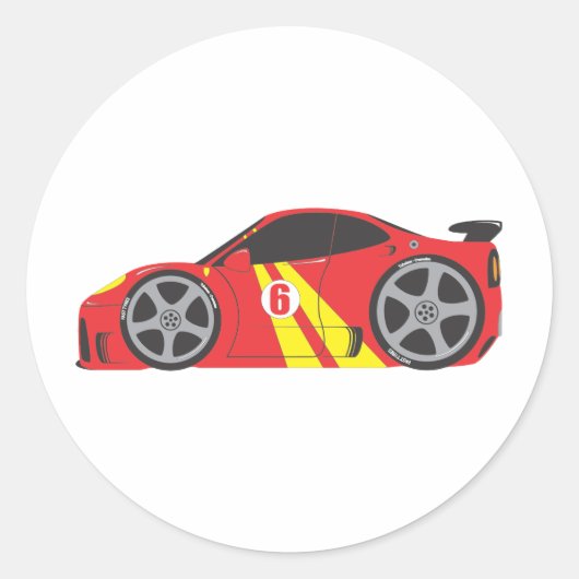 Red Race Car Ronde Sticker (Voorkant)