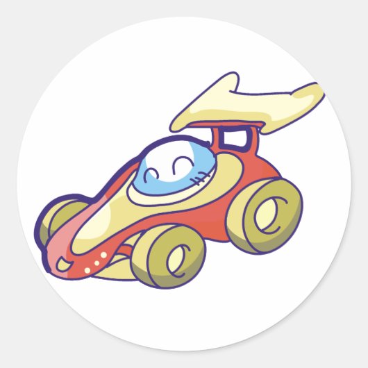 Red Race Car Ronde Sticker (Voorkant)