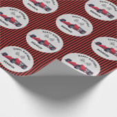 Red Race Car Striped Birthday Personalized Wrappin Cadeaupapier (Hoek)