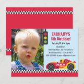 Red Race Car Thmed Boys Birthday Foto Kaart (Voorkant / Achterkant)