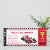 Red Race Car Ticket Pass Jongen Verjaardagsfeestje Kaart (Staand voorkant)