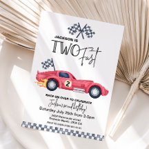 Red Race car TWO FAST Birthday invitation