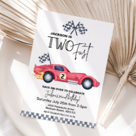 Red Race car TWO FAST Birthday invitation Kaart