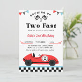  Red Race Car Two Snel Verjaardag Kaart (Staand voorkant)