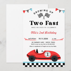  Red Race Car Two Snel Verjaardag Kaart