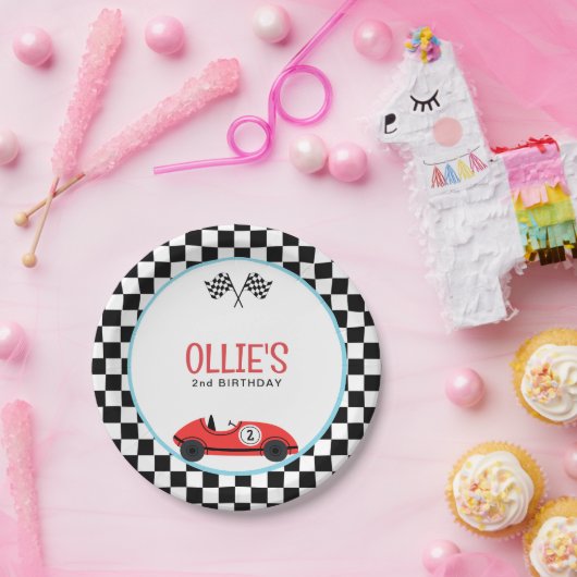  Red Race Car Two Snel Verjaardag Papieren Bordje (Feest)