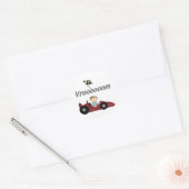 Red Race Car Vroom T-shirts en geschenken Ronde Sticker (Envelop)