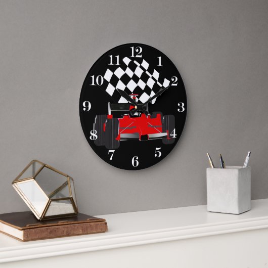 Red Race Car with Checkered Flag Grote Klok (Kantoor)