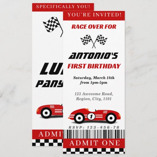 Red Race Invitation Kaart (Voorkant / Achterkant)