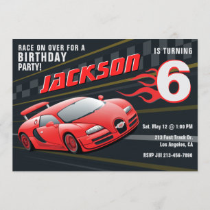 Red Racecar Racing Birthday Party Uitnodiging