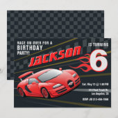 Red Racecar Racing verjaardagsfeestje uitnodiging (Voorkant / Achterkant)