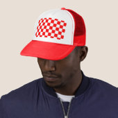 Red Raced Checkered Flag Display Trucker Pet (In situ)