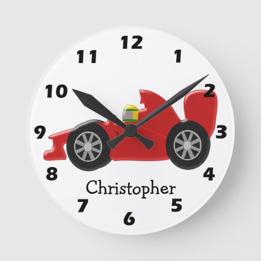Red Racing Auto Voeg gewoon naam toe Ronde Klok (Voorkant)