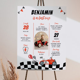 Red Racing Car 1e Verjaardagsfoto Milestone Poster