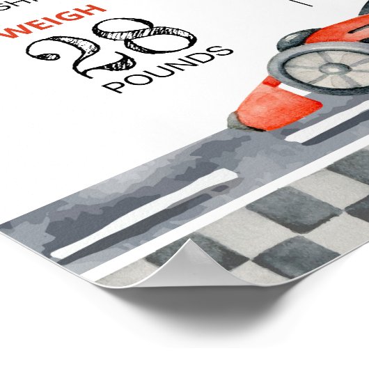 Red Racing Car 1e Verjaardagsfoto Milestone Poster (Hoek)