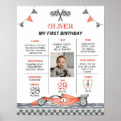 Red Racing Car 1e Verjaardagsfoto Milestone Poster (Voorkant)