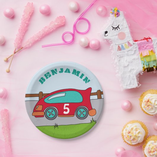 Red Racing Car Birthday Party Papieren Bordje (Feest)