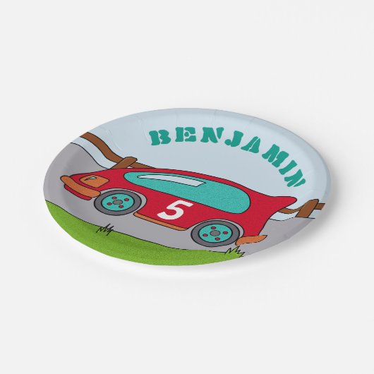 Red Racing Car Birthday Party Papieren Bordje (Gekanteld)
