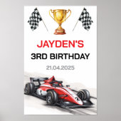 Red Racing Car Boys Birthday Welcome Poster (Voorkant)