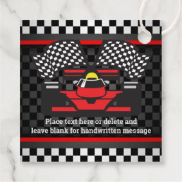 Red Racing Car Checkered Design Favor Kaart Bedankjes Labels