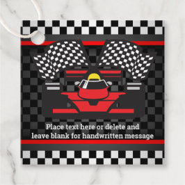 Red Racing Car Checkered Design Favor Kaart Bedankjes Labels