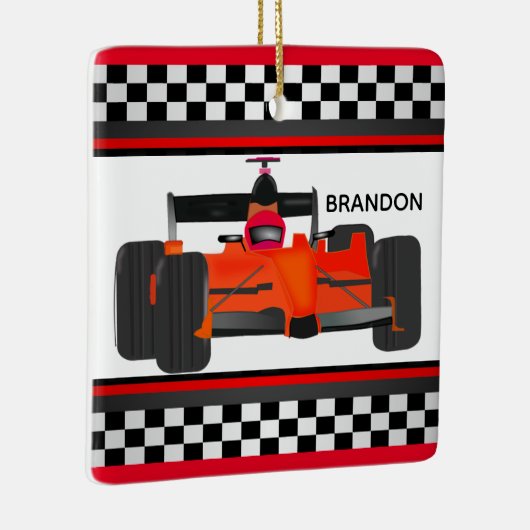 Red Racing Car Checkered Design Square Ornament (Rechts)