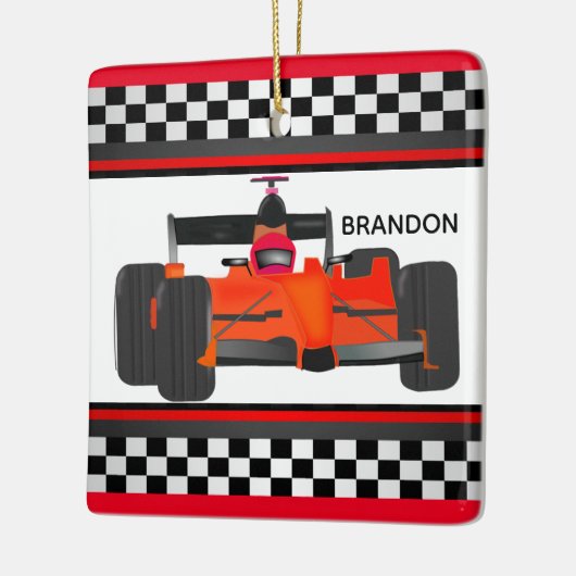Red Racing Car Checkered Design Square Ornament (Links)