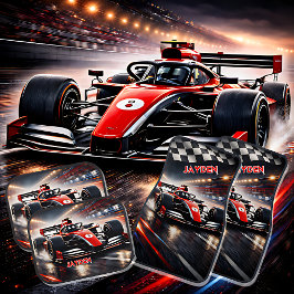 Red Racing Car Checkered Flag Speed Design Automat