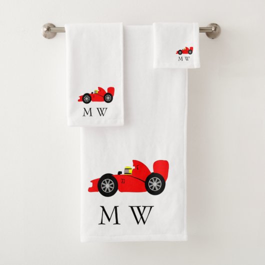 Red Racing Car Design Monogrammed Bad Handdoek (Insitu)