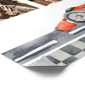 Red Racing Car Eerste Verjaardagsfeestje Mijlpaal  Poster (Hoek)