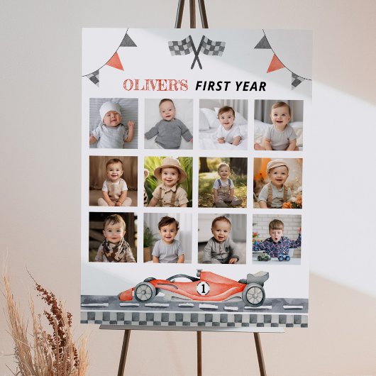 Red Racing Car Eerste Verjaardagsfeestje Mijlpaal  Poster