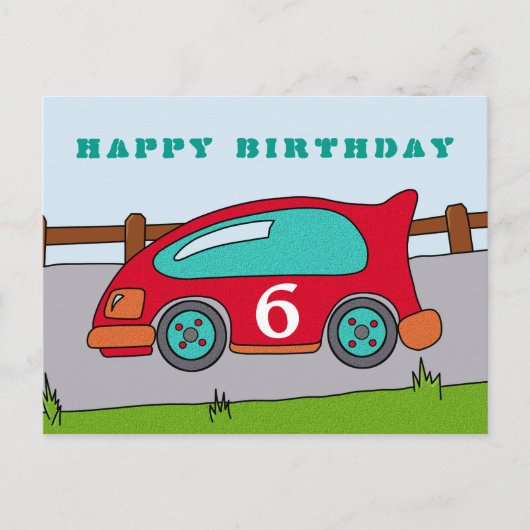 Red Racing Car Gelukkige Verjaardag Briefkaart (Voorkant)