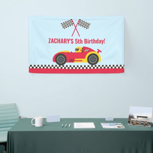 Red Racing Car Kids Birthday Party Backdrop Banner (Beurs)