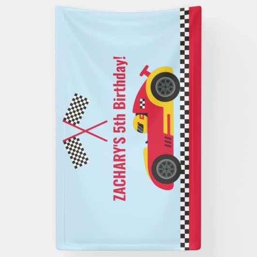 Red Racing Car Kids Birthday Party Backdrop Banner (Verticaal)
