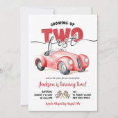 Red Racing Car Twee Snelle 2e Verjaardag uitnodigi Kaart (Voorkant)