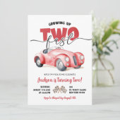 Red Racing Car Twee Snelle 2e Verjaardag uitnodigi Kaart (Staand voorkant)