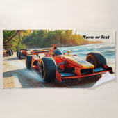 Red Racing Cars op het zand Strandlaken (Voorkant)
