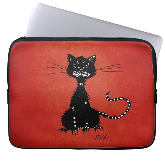 Red Ragged Black Cat Laptop Sleeve (Voorkant)