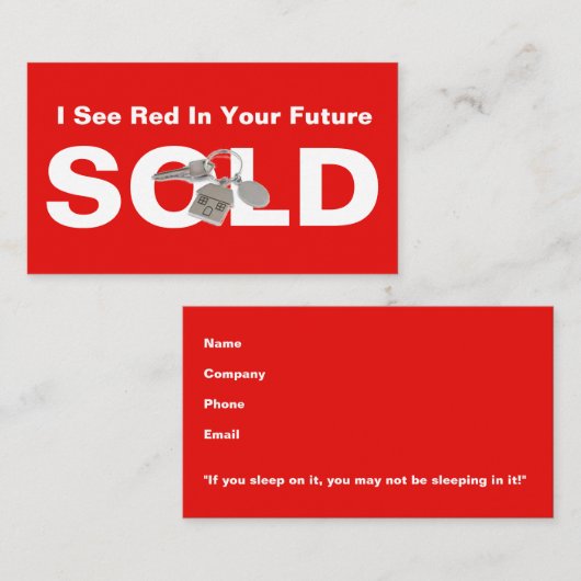 Red Real Estate Agent Verkocht Sign Visitekaartje (Voorkant / Achterkant)