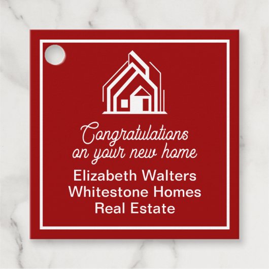 Red Real Estate Company Customized Realtor Party Bedankjes Labels (Voorkant)