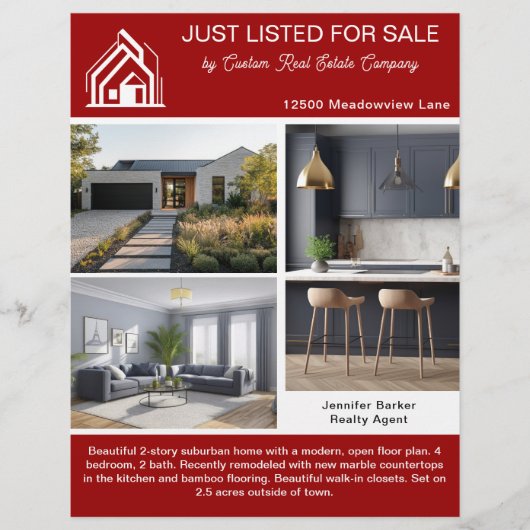 Red Real Estate Home Listing 2 Sided Modern Flyer (Voorkant)