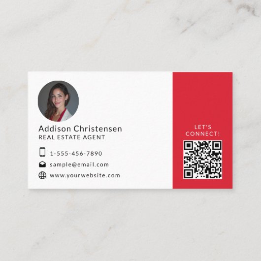 Red Real Estate Logo Foto QR Code Visitekaartje (Achterkant)
