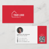 Red Real Estate Logo Foto QR Code Visitekaartje (Voorkant / Achterkant)